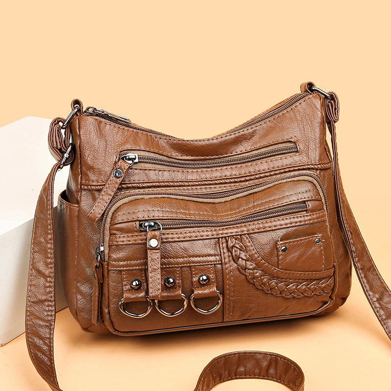 Vintage Pu Leather Luxury Purses and Handbags High Quality Women's Bag Design Multi-pocket Ladies Crossbody Shoulder Bags