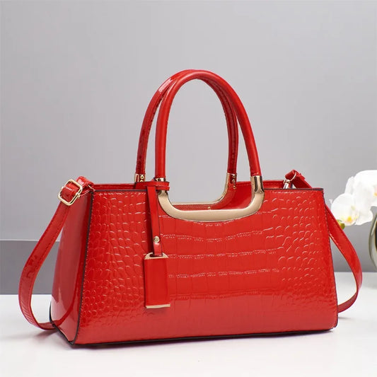 2025 New Patent Leather Casual Tote Bag Large Capacity Boston Handbags Commuting Handbag Shiny Leather Shoulder Crossbody Bag