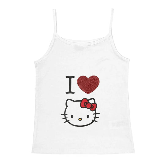 2000s Tops Emo Girls Camisole Tops Hello Kitty Print Grunge Crop Tops Y2k Clothes Vintage Punk Women's Corset Tank Top Baby Tees