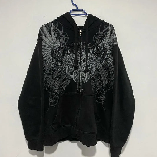 Y2K Street New Fashion Oversized Skull Print Sweater Hoodie Men Harajuku Vintage Hip Hop Popular Casual Sports Hooded Sweater