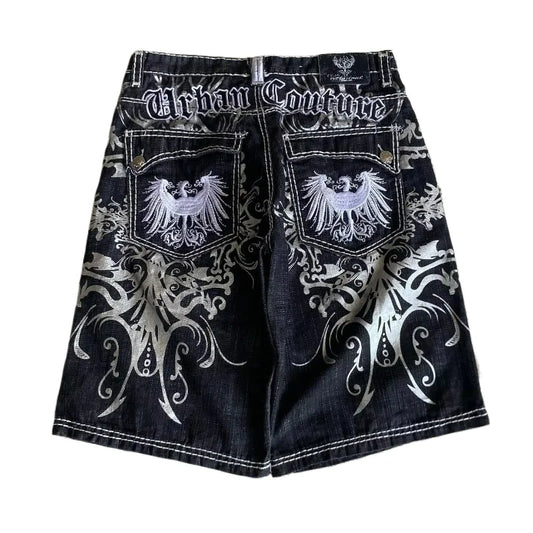 Y2K New Popular Denim Shorts Patch Vintage Shorts Men Women Street Hip Hop Fashion Harajuku Punk Loose High Waist Wide Leg Pants