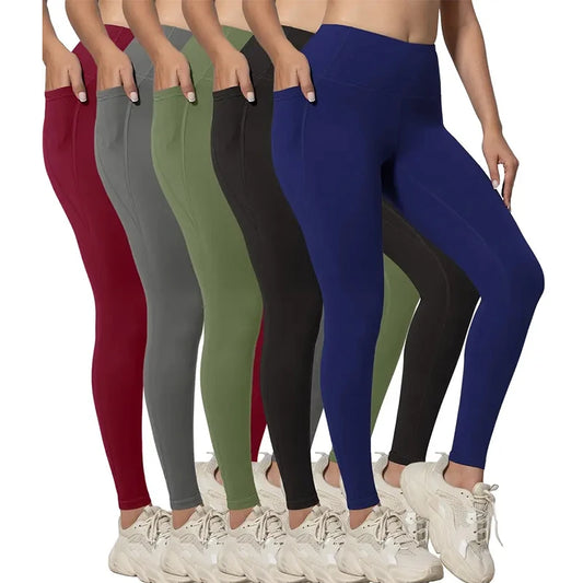 Women Seamless Leggings with Pockets Solid Color High Waist Butt Lifting Tights Slim Elastic Leggings Sportswear