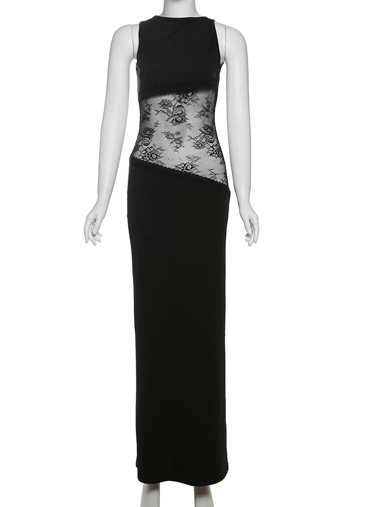 Weird Puss Backless Sexy Dress Women Jacquard Mesh Patchwork Irregular Chic Y2K Summer Midnight Party Clubwear Vacation Bodycon
