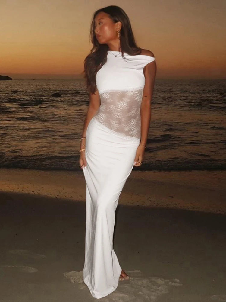 Weird Puss Backless Sexy Dress Women Jacquard Mesh Patchwork Irregular Chic Y2K Summer Midnight Party Clubwear Vacation Bodycon